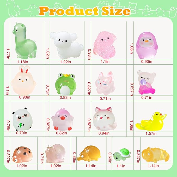 Luminous Mini Resin Figures to Hide, Tiny Resin Animals Variety Pack for Fairy Garden Accessories Outdoor, Glow in The Dark Miniature Figurines for Fish Tank Decorations 40 pcs