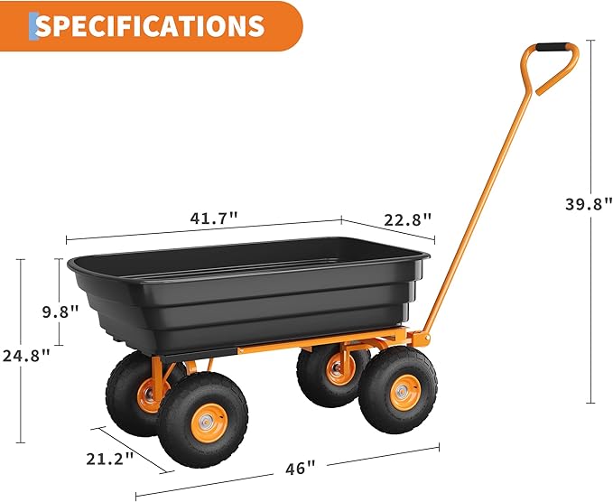 All-Terrain Garden Dump Cart with Removable Bed | 1200Lb Heavy Duty Utility Wagon for Yard Work | 180° Pivoting Handle for Easy Control | Hauls Soil, Plants, Tools with Ease