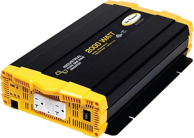 Go Power GP-ISW2000-12 Pure Sine Wave Inverter, 2000W Continuous 4000W Surge, 12V to 120V Power Converter, Slim Design, Two 20A GFCI Outlets, Industrial Use, 2-Year Coverage