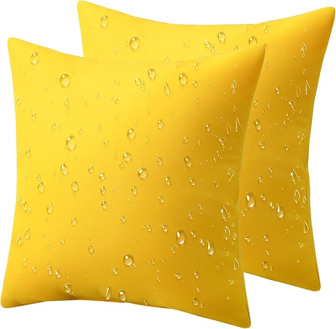 Phantoscope Pack of 2 Premium Dual Usage Outdoor Pillow Inserts, Waterproof Throw Pillows No Cover Needed, Colorful Decorative Couch Sham Cushion Stuffer Patio Couch Tent, Yellow 18 x 18 Inches