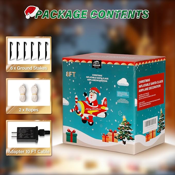 8 FT Christmas Inflatable Decorations,Santa Claus on Flying Animated Airplane with Poweful Blower,Outdoor Xmas Blow Up Decorations,Built-in Bright LED Lights for Indoor Outdoor,Lawn,New Year Gifts