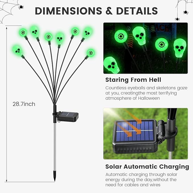Solar Lights Outdoor,Halloween Decorations Outdoor, Scary Eyeball Lights,4PACKS 32LED,IP65 Waterproof,Halloween Decor for Garden/Yard/Patio/Lawn/Pathway(Green)