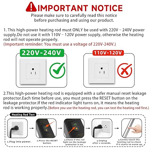 3500W 240V Titanium Fully Submersible Portable Electric Immersion Large Pool Water Heater Waterproof Hot Tub Heater with LCD Thermostat & GFCI Plug, for Swimming Pool, Bathtub, Baptistry, Bucket (YG)
