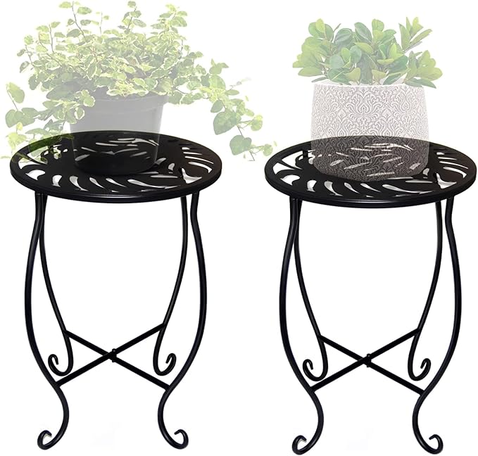 15" Tall Metal Plant Stand, 8" Wide Round Plant Stand for Flower Pot Rustproof Iron Plant Holder for Indoor Outdoor Use, Easy Assemble Flower Stand for Home Garden Display Greenery (Round 2pcs)