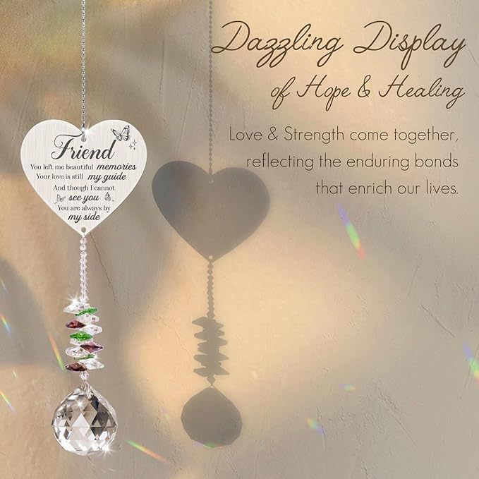 Memorial Crystal Suncatcher,Loss of Best Friend Sympathy Gifts,Friend Memorial Gifts,Hanging Crystals Ornament for Window Rainbow Maker Prisms Home Decor Gift