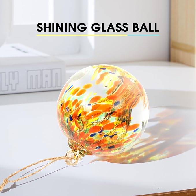 Hand Blown Glass Ball, 4" Gazing Glass Christmas Ornaments, Hanging Tree of Life Witch Balls for Home Outdoor Window Patio Garden Décor（Orange）
