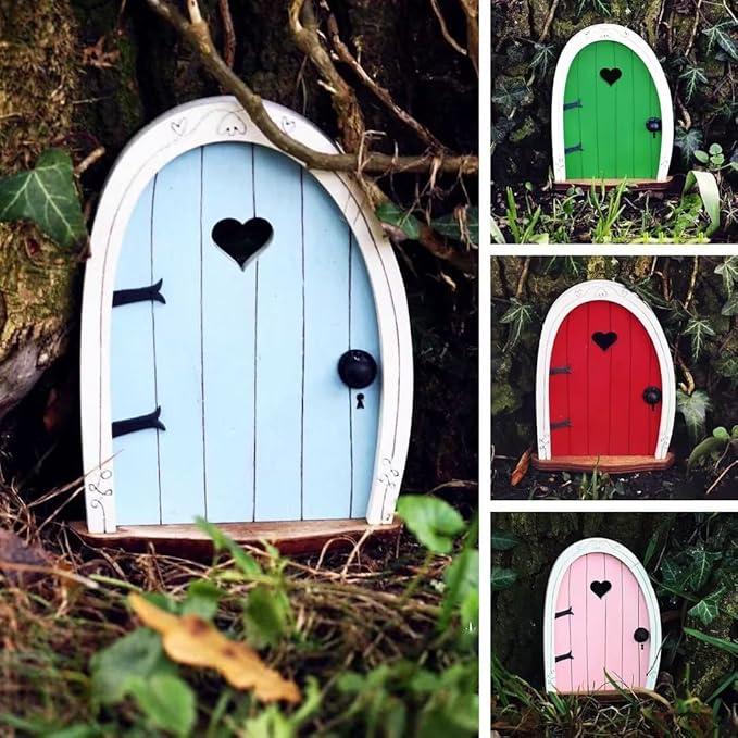 Whimsical Miniature Fairy Door - Handcrafted 3D Mini Woodland Portal Tree Accessory for DIY Garden Landscapes, Terrarium Decor & Collector's Fantasy Displays（Blue Streak ）