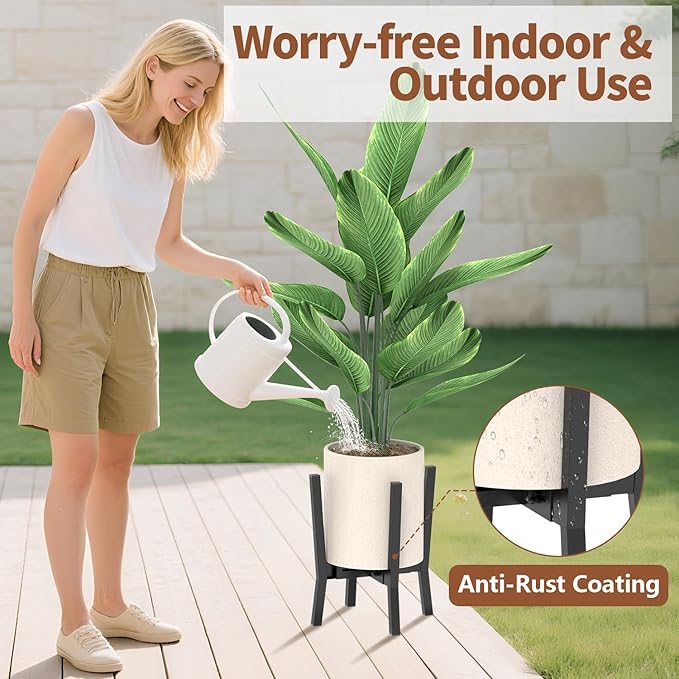 LASZOLA Black Adjustable Plant Stand for Single Large Outdoor Indoor Planters, Heavy Duty Metal Floor Fern Holder Fits 8 to 12 Inch Pots, Elevated Big Flower Stool for Patio – Pot Not Included, 1 Pack