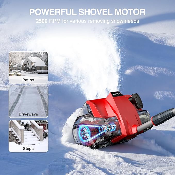 Electric Snow Shovel, 20V Snow Blower Cordless with 2 x 5.0 Ah Batteries and Charger, Battery Powered Throwing Snow Up to 23 Ft, 6 x 12 Inch Cleaning Path Great for Driveway, Steps, Patio, Sidewalk