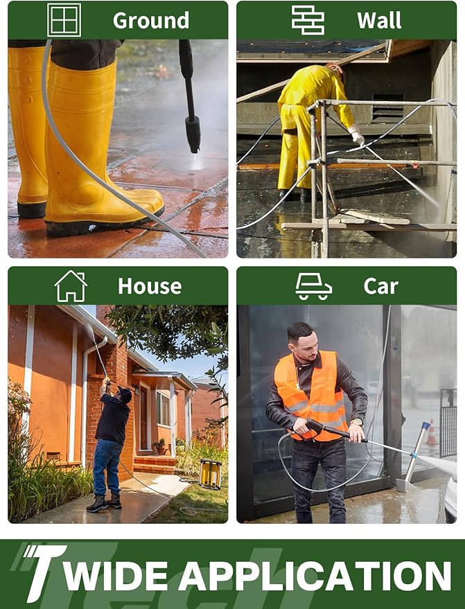3/8" 4800PSI Pressure Washer Hose 50FT with Swivel Quick Connect for Cold/Hot Water Max 248°F, Kink Resistant Steel Wire Braided, Wear Resistant Power Washer Hose with M22 14mm Adapter