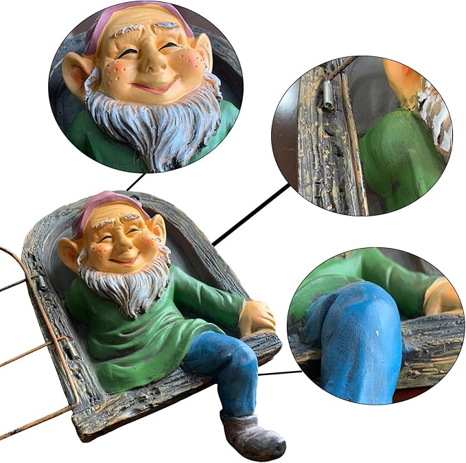 Elf Out The Door Gnome Tree Hugger Statue, Funny Whimsical Garden Peeker Sculpture, Resin Tree Face Decor Outdoor, Hanging Gnome Figurine for Yard Patio Lawn Porch Decoration, 7"x13"