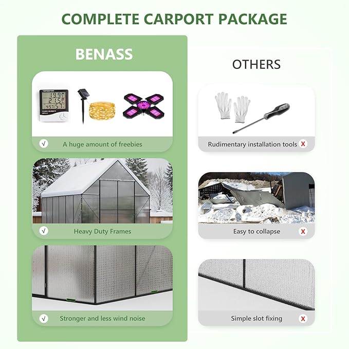 8X12 FT Greenhouses for Outdoors,Heavy Duty Polycarbonate Greenhouse, Large Walk-in Greenhouse with Roof Vent, Aluminum Hot House for Garden,Backyard