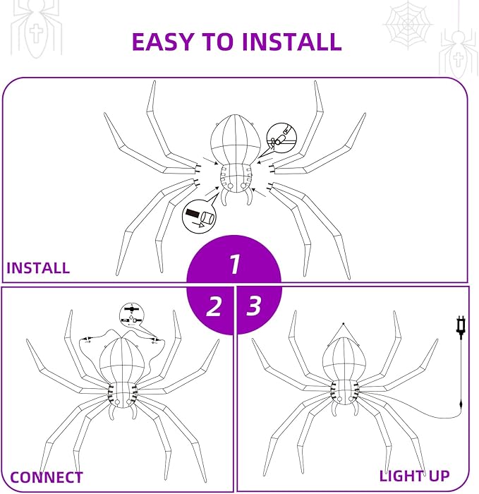 HOYECHI Halloween Decorations Outdoor Hanging Spider - 4.2FT Giant Climb The Wall Spider Halloween Decor, Light Up Spider with 90 LED Lights, for Front Yard Porch Roof Party Outside - Black