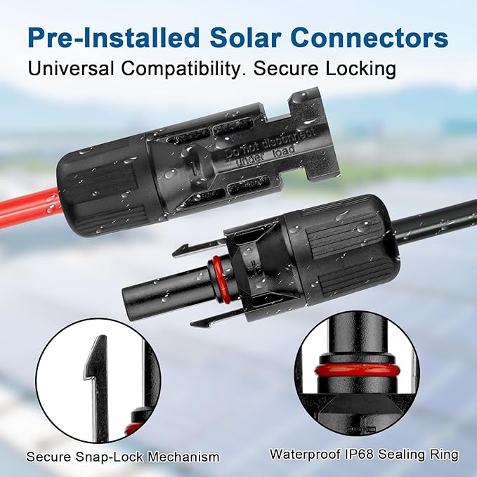 Solar Extension Cable 10AWG, 100FT Red & Black Solar Panel Wire with Solar Connector, PV Wire with Disconnect Wrenches & Extra Male/Female Connectors for RV, Camper, Inverter, Off-Grid System