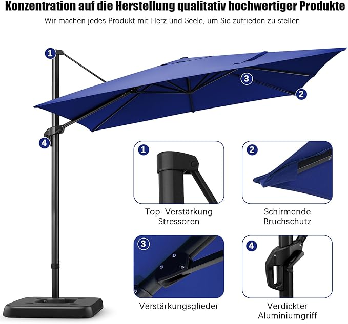 Hotime 10ft Patio Umbrella Outdoor Patio Windproof and Height adjustable, Heavy Duty Aluminum Square Offset Patio Umbrella Cantilever Pool Umbrella with 360°Rotation for Garden Deck, Dark Blue2
