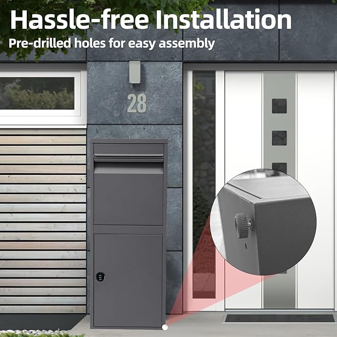 40in Mailboxes for Outside, Heavy Duty Steel Outdoor Package Delivery Box, Parcel Package Drop Box with Adjustable Anti-theft panel,Grey Anti theft Package Delivery Box