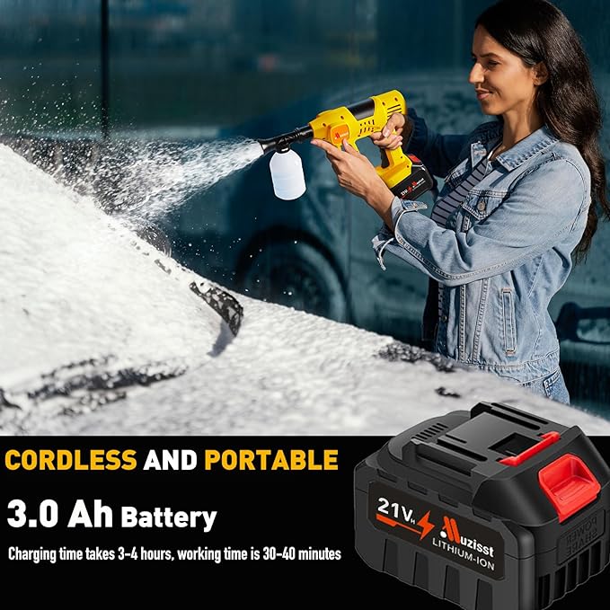 2025 Upgrade Cordless Pressure Washer, 900PSI Battery Powered Pressure Washer with 6-in-1 Nozzle, 10 Speed Adjustment, Remaining Battery Display, Portable Power Washer for Car/Garden/Floor/Yards