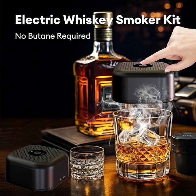Whiskey Smoker Kit with 6 Wood Chips – Electric Cocktail Smoker Kit with Built-in Lighter & LED Light, Old Fashioned Bourbon Drink Smoking Kit Gifts for Men, Dad, Husband, Whiskey Lovers