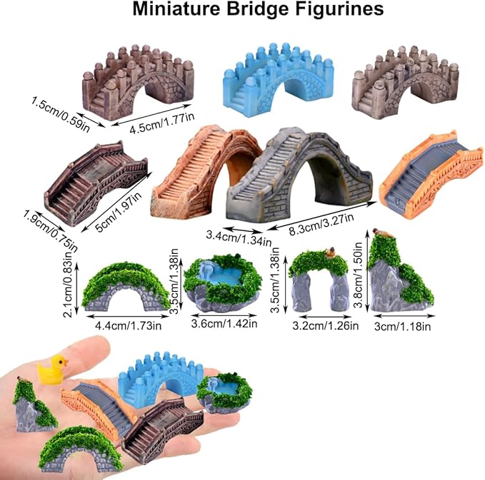 Fairy Garden Bridge 11 Pack Mini Bridge for Fairy Garden Accessories Outdoor Small Bridges Miniature Figurines Zen Gardens Terrarium Decor Little Statues Brown