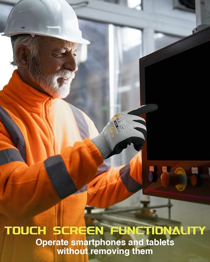 A9 Cut Resistant Work Gloves, 18 Gauge Ultra-light Foam Nitrile Coated Touchscreen ANSI A3 A4 A6 A9 Cutting Glove