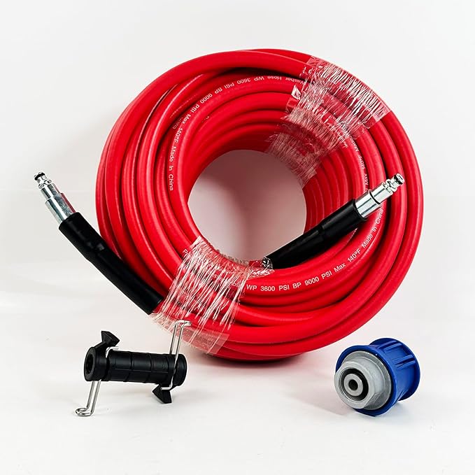 5800PSI/400Bar Ultra Flexible Pressure Washer Hose for Bosch Home Cleaning, 5M-30M High Pressure Extension Tube with Quick-Connect Adapter,(Red/Blue/Yellow/Green/Grey/Orange/Light Blue)(Red,64FT)