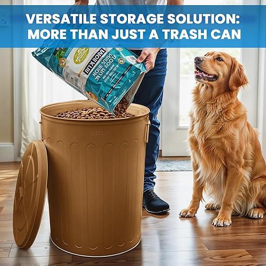 Plexon Large Metal Trash Can with Lid 20 Gallon, Decorative Outdoor Trash Can Heavy Duty Galvanized Metal Bucket with Lid for Garage Workshop Ash Storage Farmhouse, Copper