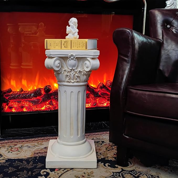 Classical Greek Ionic Order Column with Retro Old Style for Indoor Outdoor Garden Decor or Display Pedestal Pillar Stand for Plants and Sculptures,White