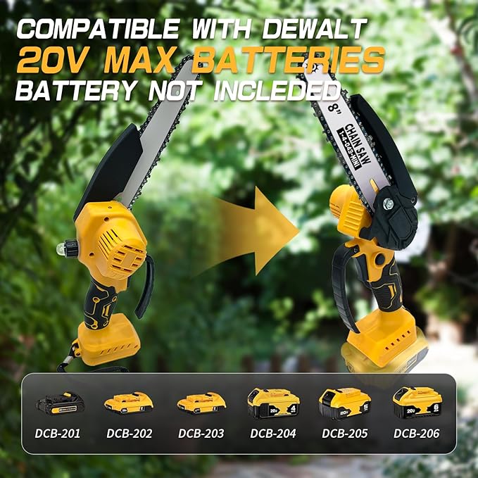 Cordless Mini Chainsaw 8 inch for Dewalt Battery 20v Max, Auto-Oiler, Hand Held Chain Saw Battery Powered for Wood Cutting, Brushless Battery Tree Saw for Tree Trimming/Pruning(Tool Only)