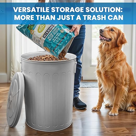 Plexon Large Metal Trash Can with Lid 20 Gallon, Decorative Outdoor Trash Can Heavy Duty Galvanized Metal Bucket with Lid for Garage Workshop Ash Storage Farmhouse, Gray