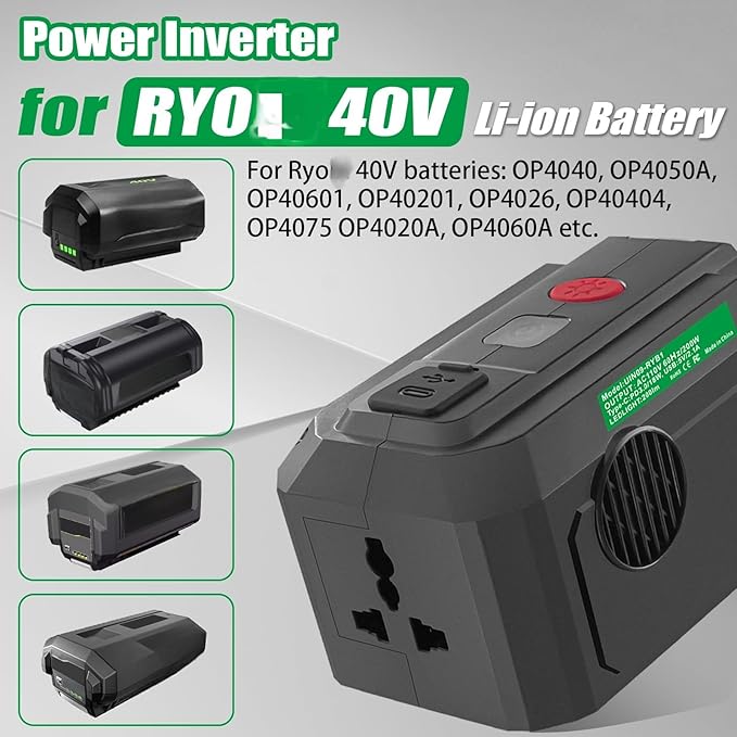Power Inverter for Ryobi 40V Battery,200W Power Supply Inverter DC 40V to AC 110V, with Type C PD3.0 Output Port & USB Port & LED Lighting