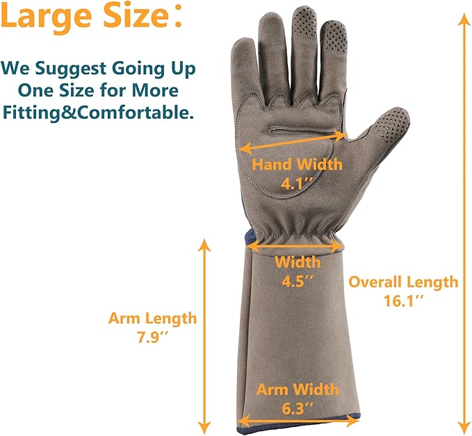 COOLJOB Thorn Proof Rose Pruning Garden Gloves for Men, Long Sleeve Padded Yard Work for Bush, Blackberry, Cactus, Heavy Duty/Puncture Resistant/Machine Washable, Large, Navy