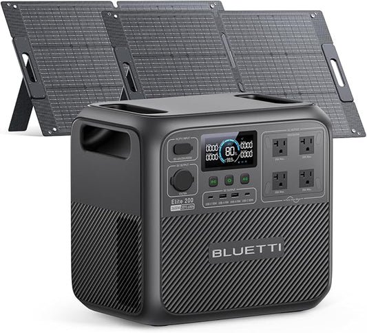BLUETTI Solar Generator Elite 200 V2 with 2 100W Solar Panels Included, Portable Power Station 2073.6Wh w/ 4 2600W AC Outlets, 17-Year Lifespan LFP Emergency Power for Home Backup, Outages, Camping