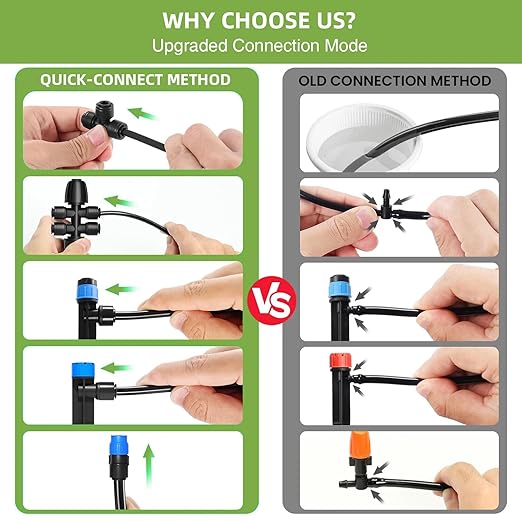 124.6FT Quick Connector Drip Irrigation System Kits Automatic Garden Watering Sprinkler with 1/2 &1/4 inch Tubing Hose Patio Misting Plant Irrigation Equipment for Indoor Greenhouse Flower Beds Lawn