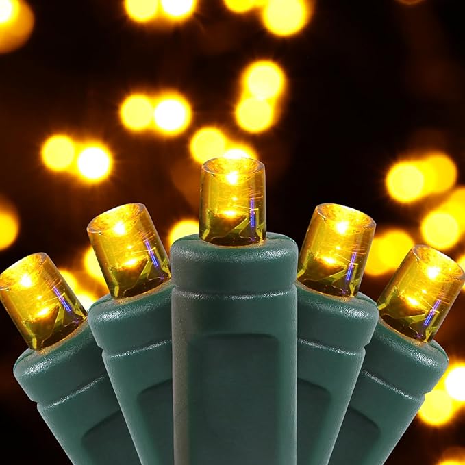 50 LED 5MM Yellow Christmas Lights, 17FT Indoor/Outdoor String Light, Mini Lights for Garden, Patio, Christmas Trees - Green Wire, Commercial Grade, UL Listed