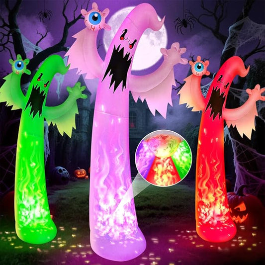 12FT Giant Halloween Inflatables Ghost Decorations, Built in 7-Colored Flame Rotation LEDs Huge Halloween Inflatable Large Spooky Blow Ups Halloween, Party, Indoor, Outdoor, Garden, Yard Lawn
