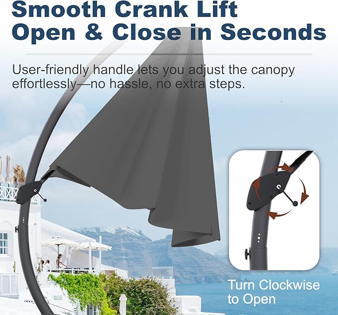 11FT Cantilever Umbrella with Base Large Curvy Outdoor Aluminum Offset Umbrella w/ 360° Rotation, UV Resistant Canopy for Patio, Garden, Backyard, Gray