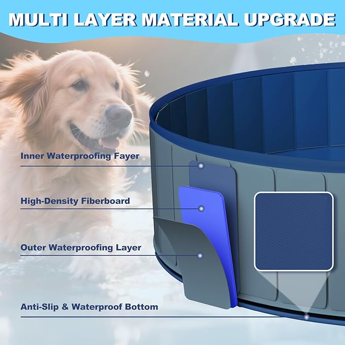 UCCY Foldable Dog Pool for Large Dogs Hard Plastic Kiddie Swimming Pool Non-Slip Portable Dog Bathtubs Collapsible Multi-Use Whelping Box Ball Pit Outdoor Pool for Backyard Duck Pond Grey XXL-72"x12"