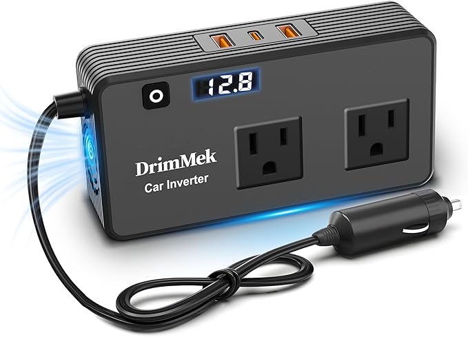 200W Car Power Inverter, Car Plug Adapter Outlet DC Inverter 12V to 110V AC Cigarette Lighter with 24W USB-C & USB-A Dual Outlets Fast Car Charger for Laptop Vehicles, Road Trip, Camping
