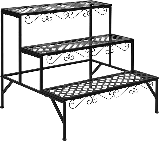 Giantex 3 Tiers Black Metal Plant Stand, Metal Plant Shelf Stands w/ 6-9 Flower Potted Capacity Holders, Multiple Flower Pot Display Rack for Plants Patio Garden Corner Indoor (Rectangular)