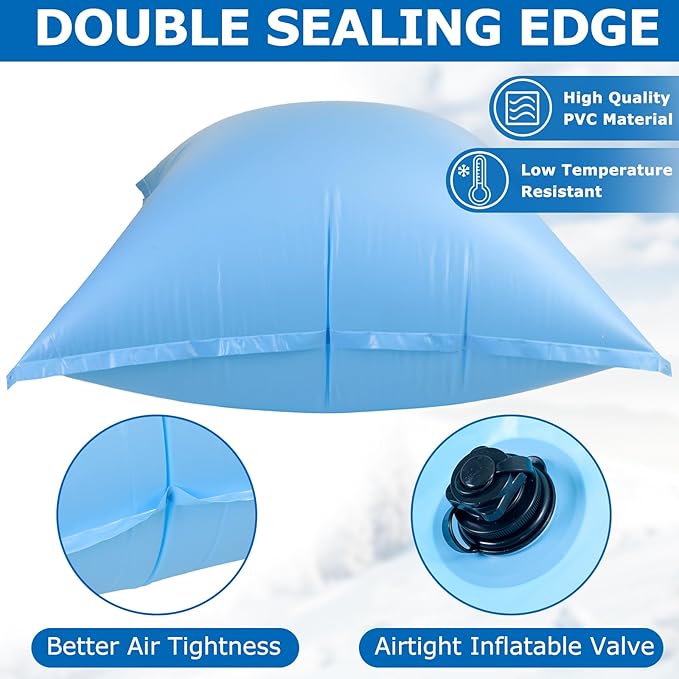 Hungdao 8 ft x 8 ft Pool Air Pillows for Above Ground Heavy Duty Air Pillow Kit for Winterize Closing Large Square Cushion Swimming Pool Closing Protects Covers with Cords