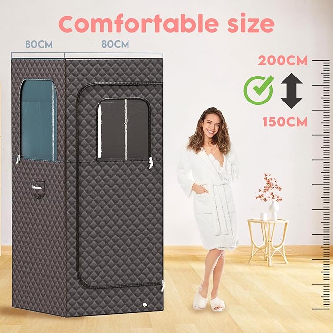 Adamson Full Size Portable Steam Sauna - Indoor Sauna Tent for Home Spa Relaxation - 2.6L 1000W Steamer - Boost Health and Recovery - Chair - Remote - Foot Massager