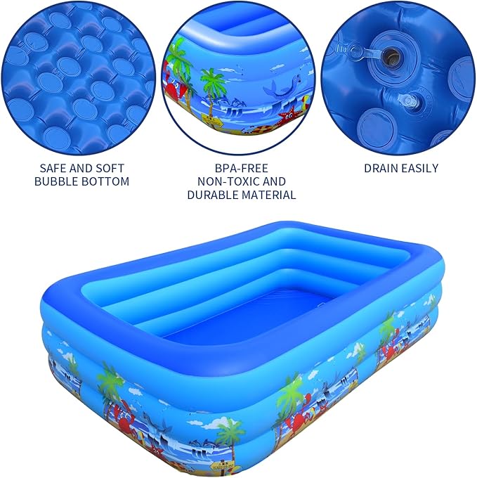Baiao Inflatable Swimming Pool for Adults, Blow Up Pool for Backyard, Garden, Indoor, or Summer Outdoor Play Water Happy Family Time 78.8" x 49" x 20" (200CM)