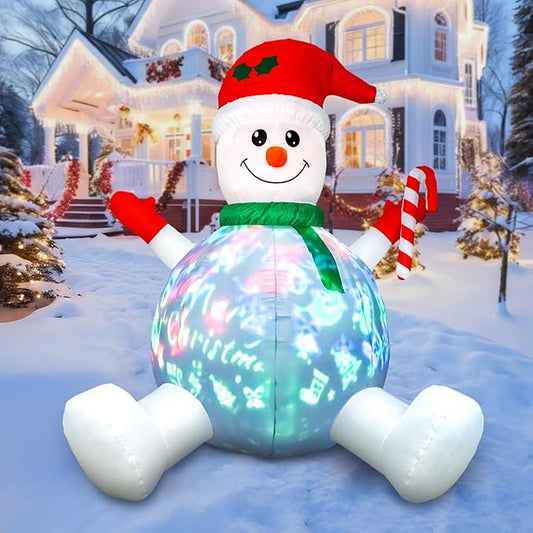 HFO 6ft Tall Christmas Inflatable Outdoor Decorations, Blow up Yard Decor with Christmas Snowman Sang Along with The Music Projection, Bright LED Lights Holiday Outdoor Decorations