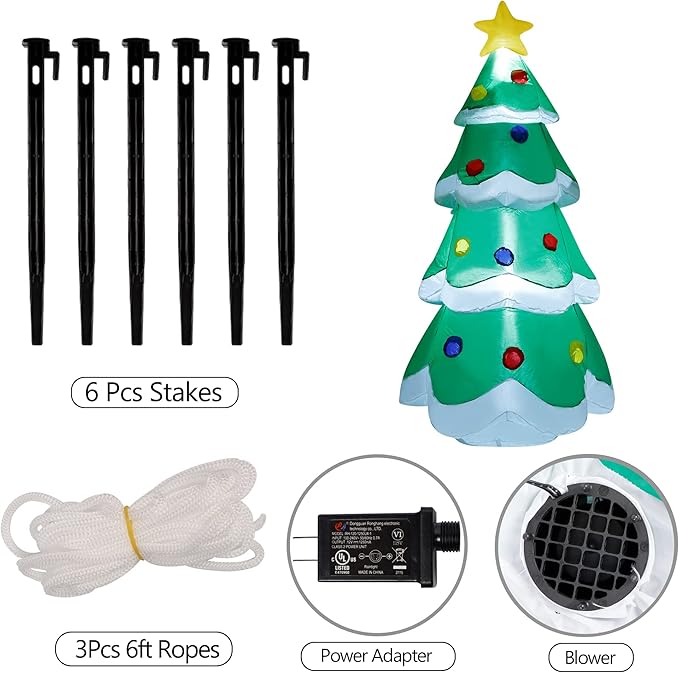 DR.DUDU 5 FT Inflatable Christmas Tree, LED Light up Xmas Tree Blow up Decorations for Christmas Party Indoor Outdoor Yard Garden Lawn Holiday Party