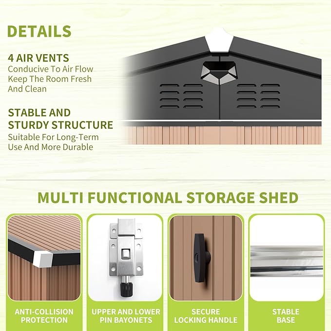 10x12 FT Outdoor Storage Shed, Metal Shed with Lockable Door, Large Heavy Duty Tool Sheds, Outside Waterproof Storage Building
