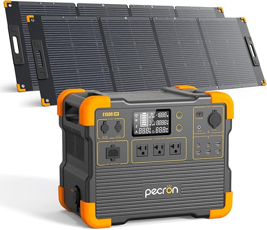 pecron E1500LFP Solar Generator with 2x200W Solar Panels, 1536Wh Portable Power Station, 2200W LiFePO4 Battery Backup for Home Use, Camping, RV