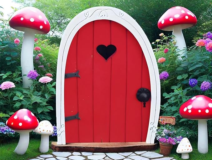 Red Streak Whimsical Miniature Fairy Door - Handcrafted 3D Mini Woodland Portal Tree Accessory for DIY Garden Landscapes, Terrarium Decor & Collector's Fantasy Displays