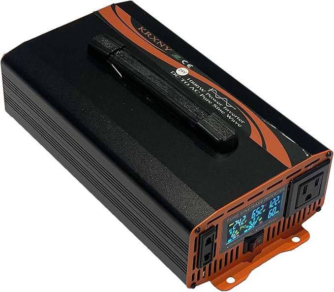1000W Power Inverter 24V DC to 110V 120V AC Pure Sine Wave Converter LCD Display for Car RV Truck Off Grid Home Solar with Handle