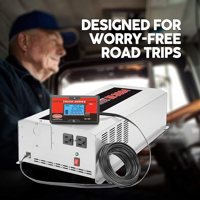 Tundra M Series M3024 Power Inverter Modified Sine Wave 3000W/ 24V DC to 120 V AC for Trucks, Buses & Coaches Features LCD Display Adjustable Battery Protection with Dual AC Outlets