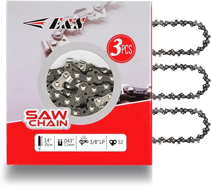 E & S 3 Pack 14 Inch Chainsaw Chain 3/8" LP Pitch .043" Gauge 52 Drive Links Semi-Chisel Chain Saw Chains for Husqvarna, Poulan, Craftsman, Greenworks and More Chainsaw Brands